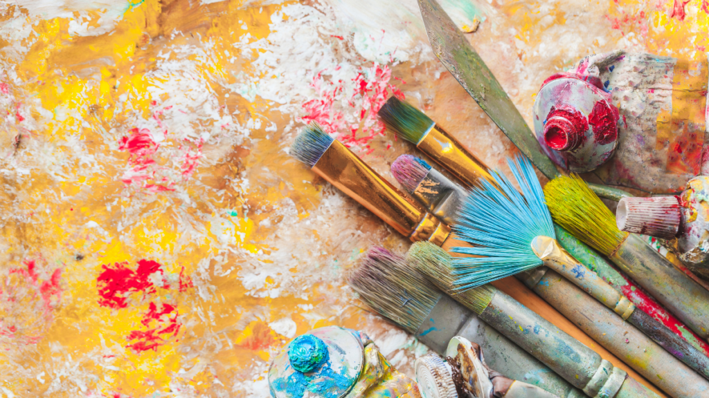 Arts and crafts supplies: paint and paint brushes