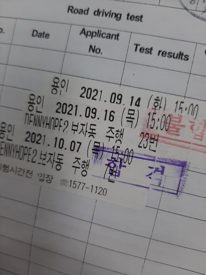 Korean driver's license test scores