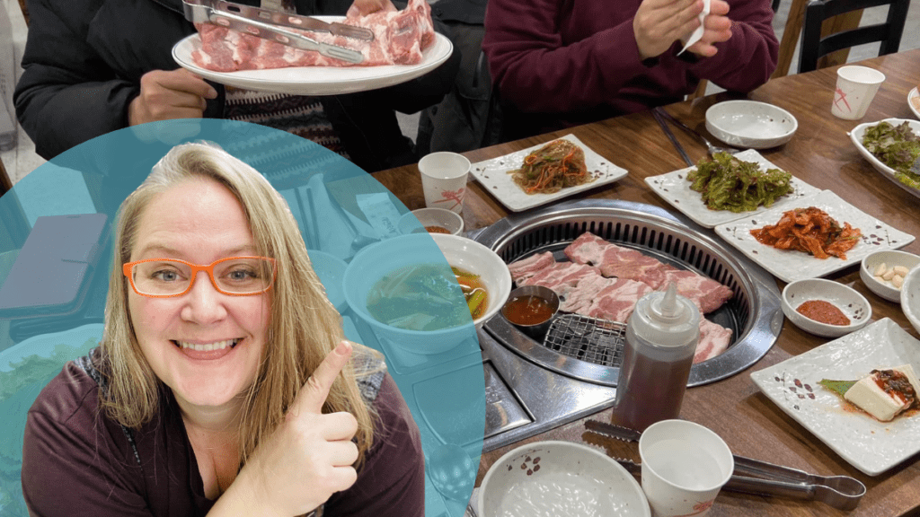 Korean galbi restaurant featuring meat and side dishes.
