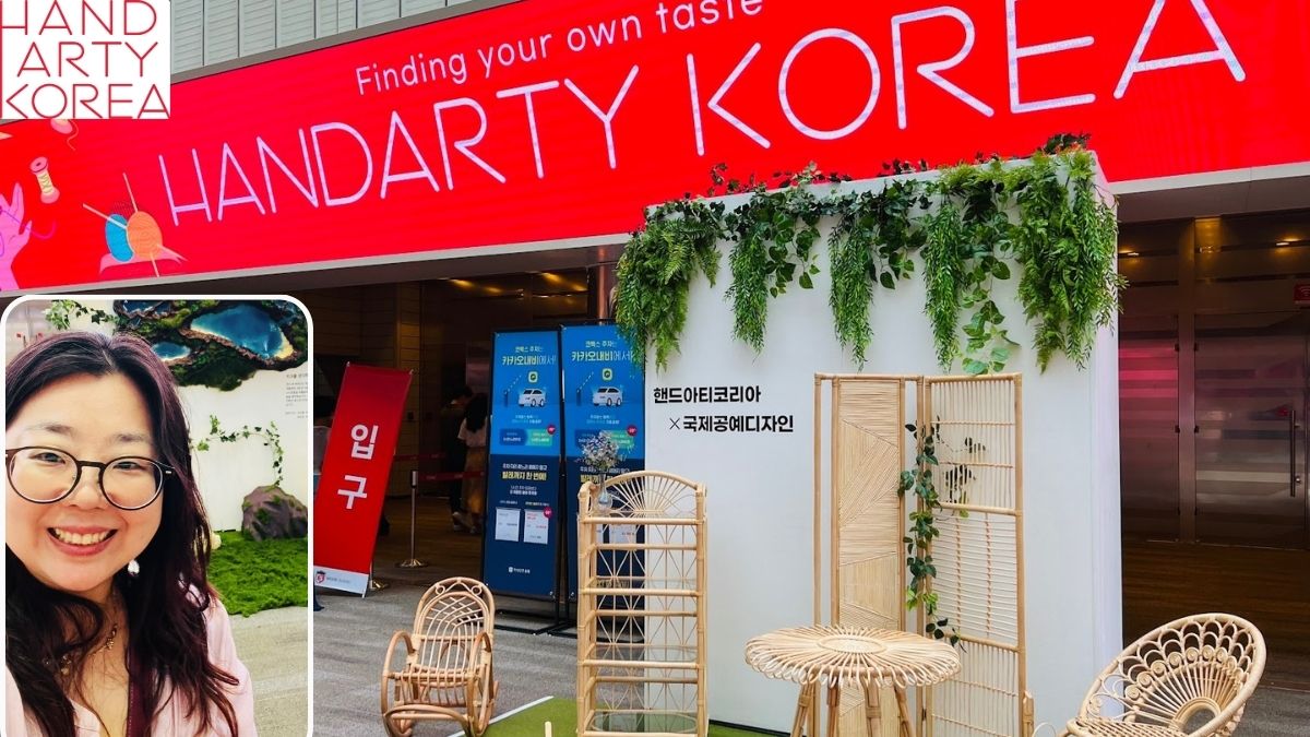 Handarty Korea craft fair entrance at COEX Convention Center in Seoul with handmade furniture displays and author Ara Ko Lopez.