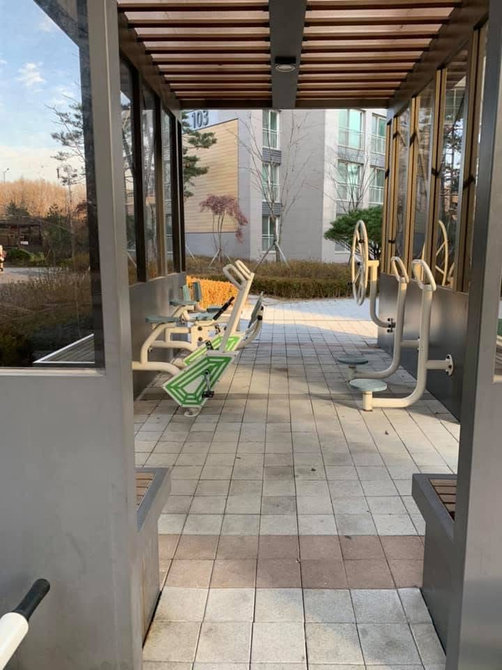 Outdoor exercise equipment at an apartment complex in Korea