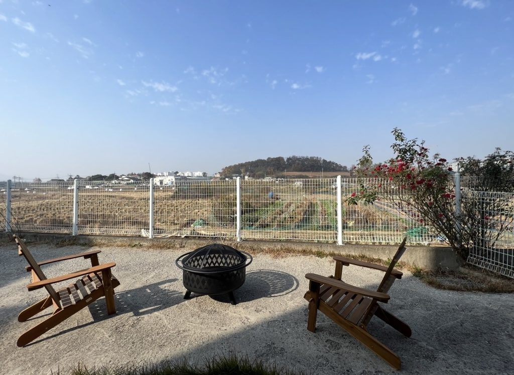 Outdoor seating area at a rental home in Korea