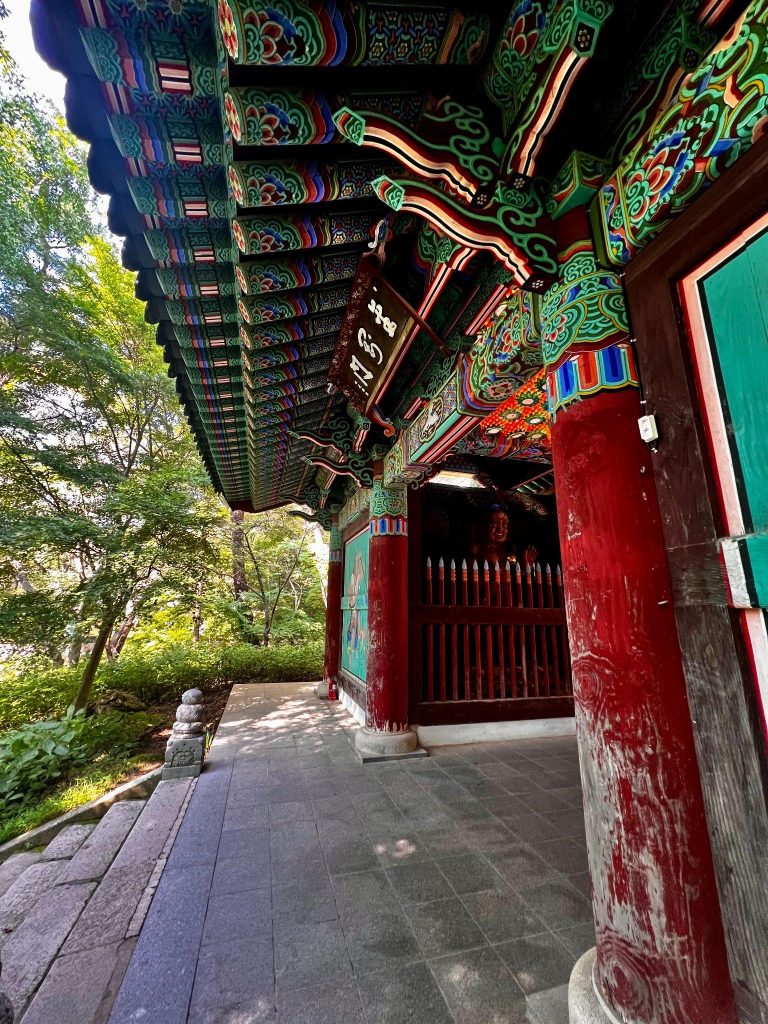 Traditional Buddhist temple architecture and colorful dancheong at Sudeoksa