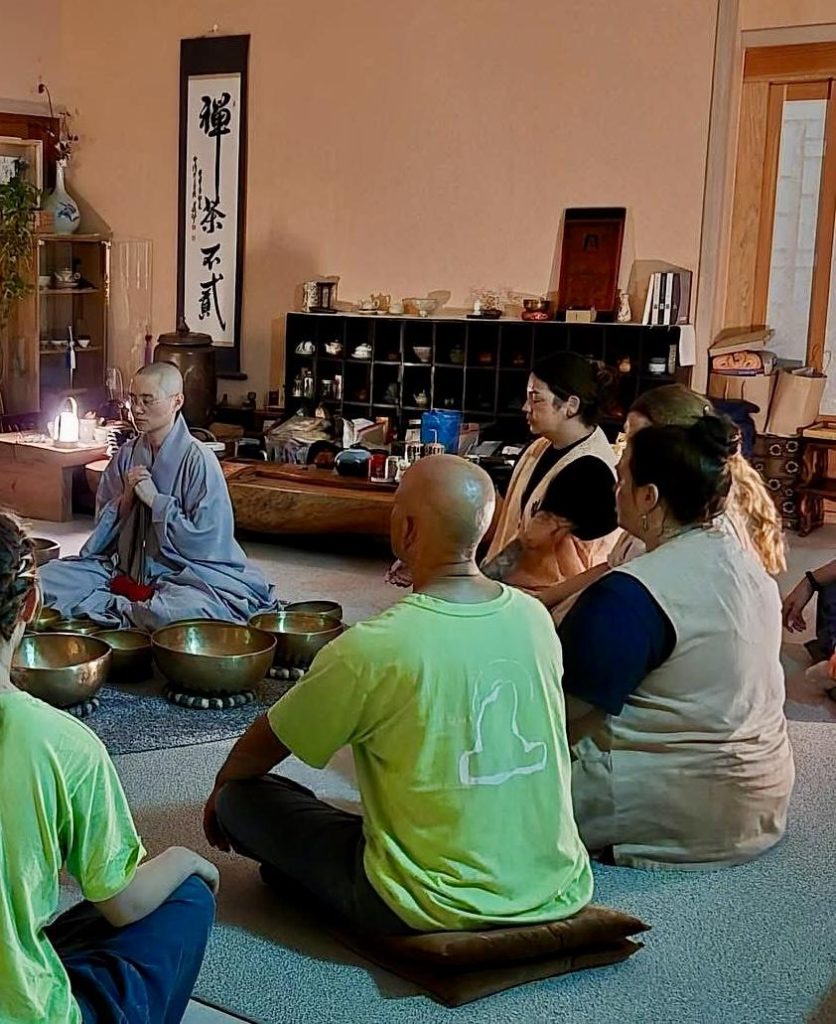 Singing bowl meditation session during Sudeoksa Templestay