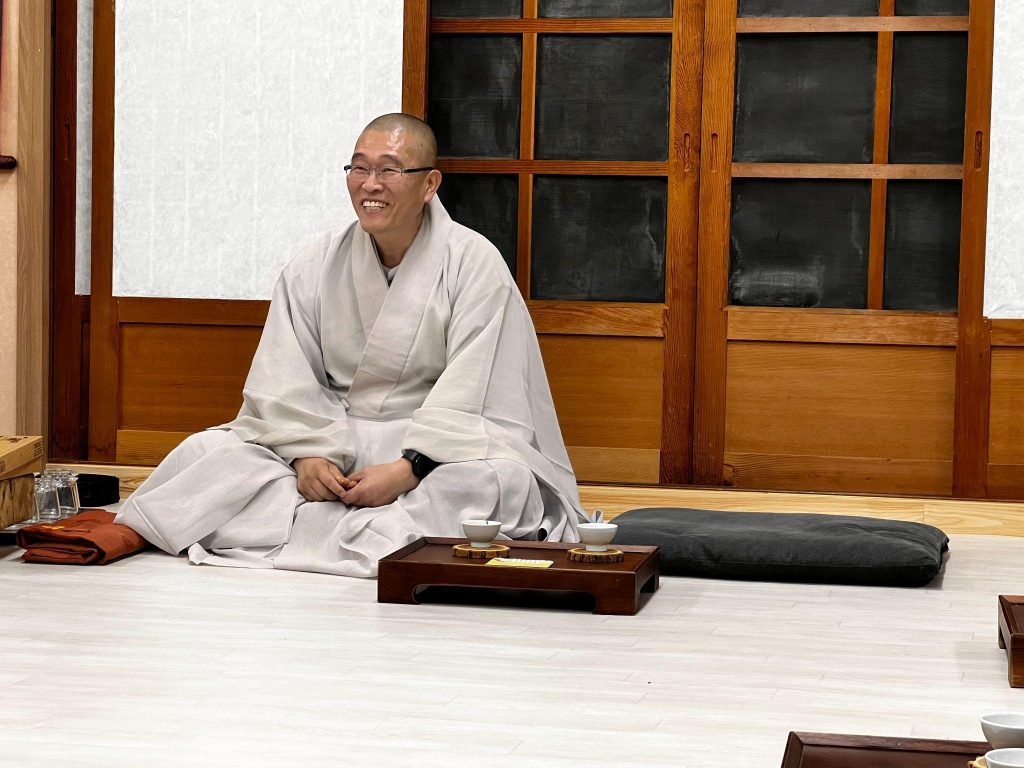Sunim during a tea ceremony and Dharma talk at Sudeoksa Templestay