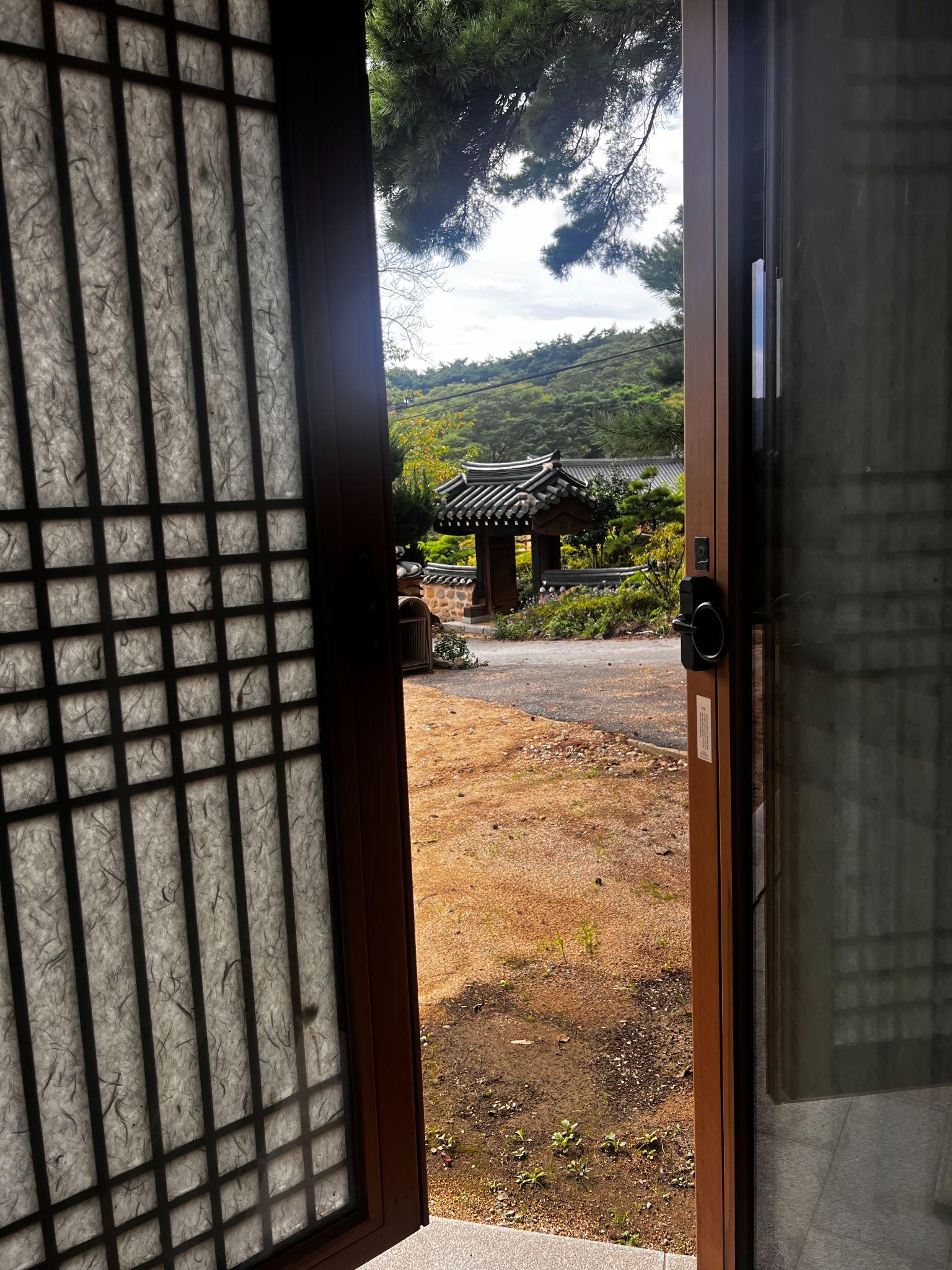 Traditional Korean doors during a Templestay at Sudeoksa Temple in Yesan, South Korea