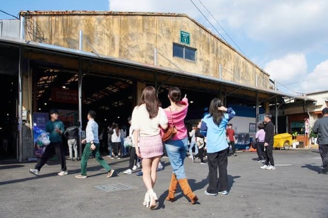 Visitors outside Yesan Permanent Market in Yesan, South Korea